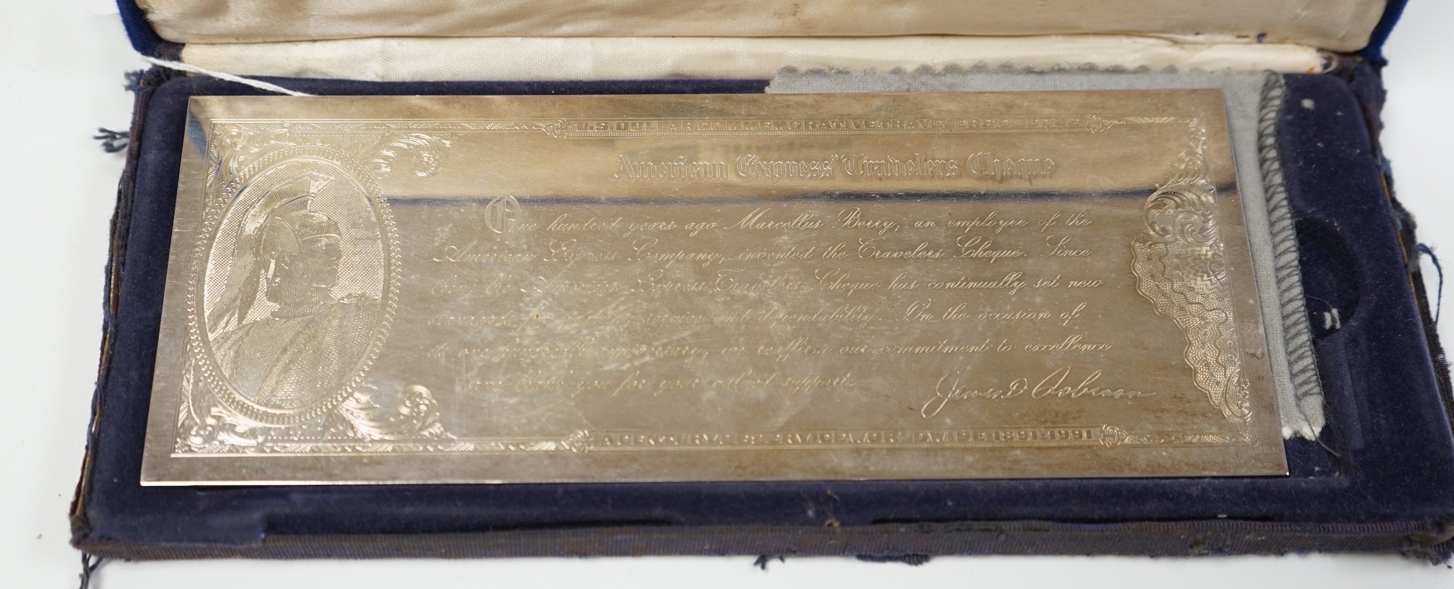 An American Express Commemorative plated Traveller's Cheque plaque